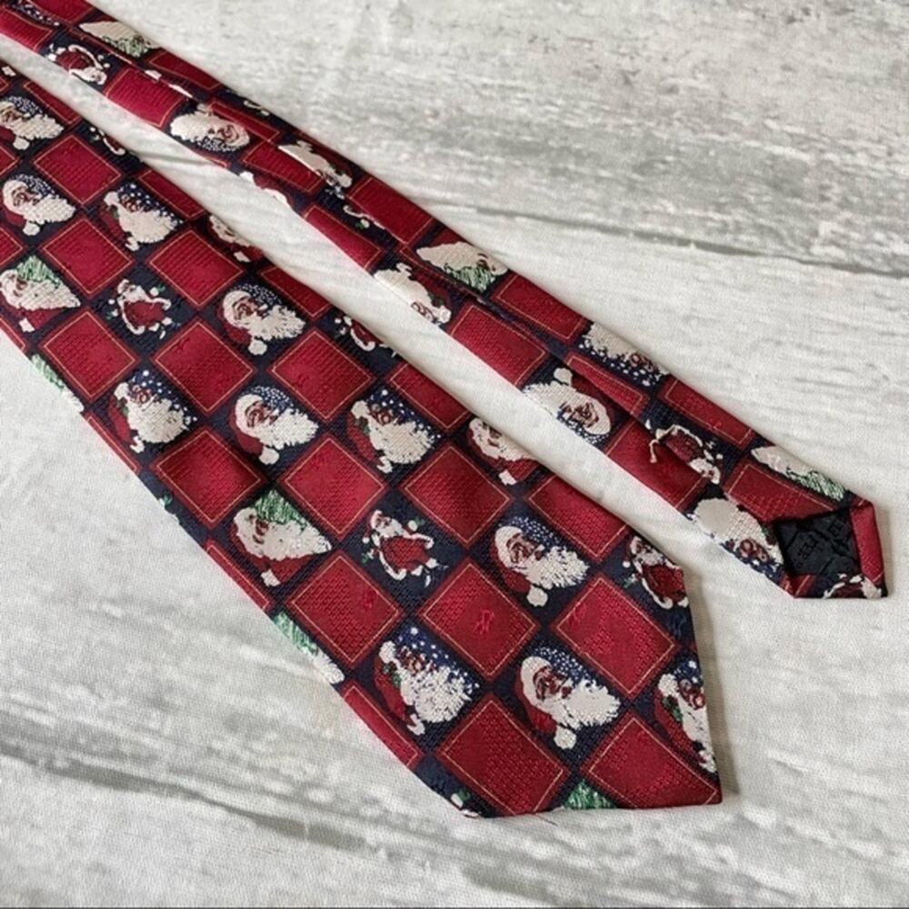 Silk Christmas Tie Black Brown Santa Ferrell Reed Derringers Vintage Christmas